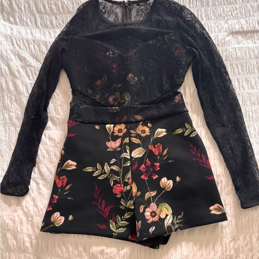 Guess Black Floral Lace Romper